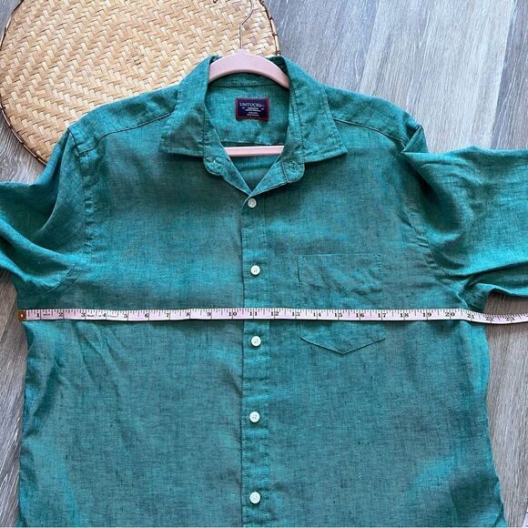Mens untuckit Green linen wrinkle resistant button down shirt men’s size M - Picture 4 of 8
